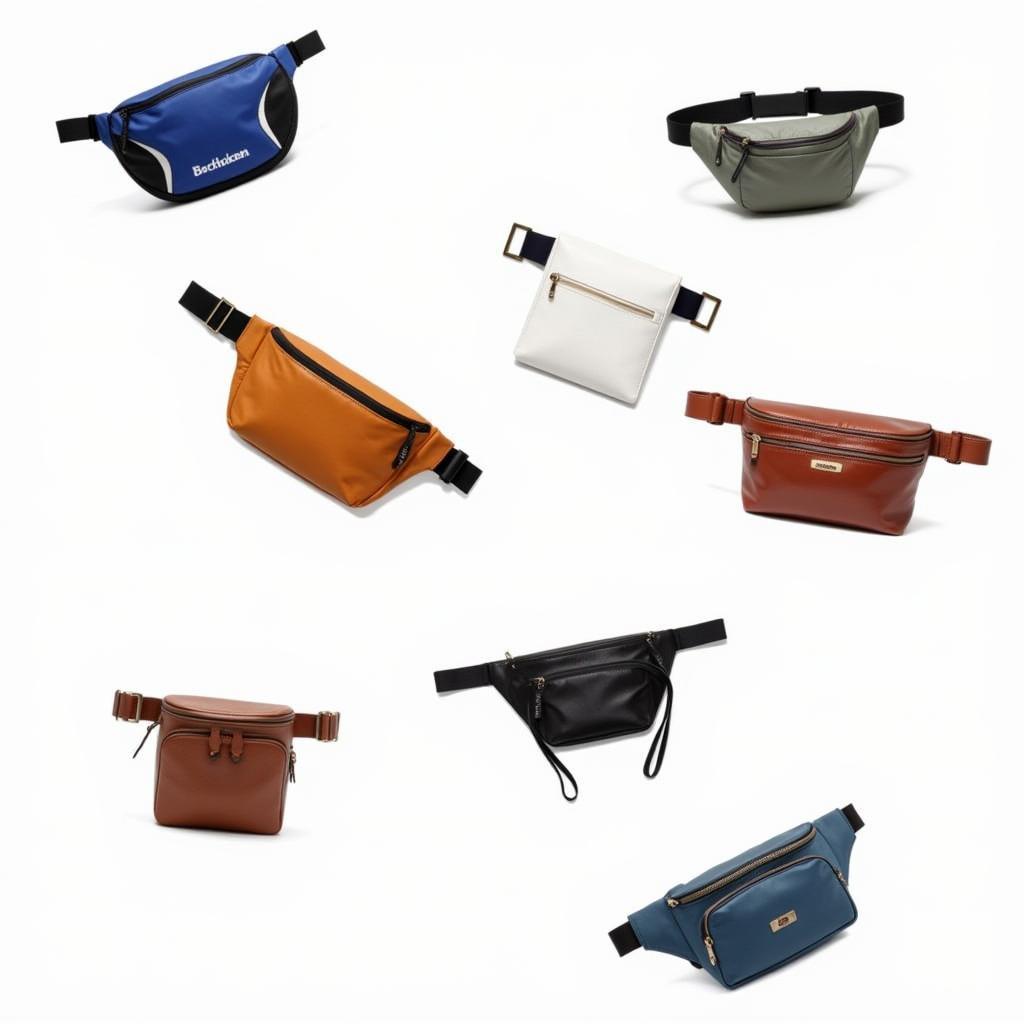 Various styles of fanny packs