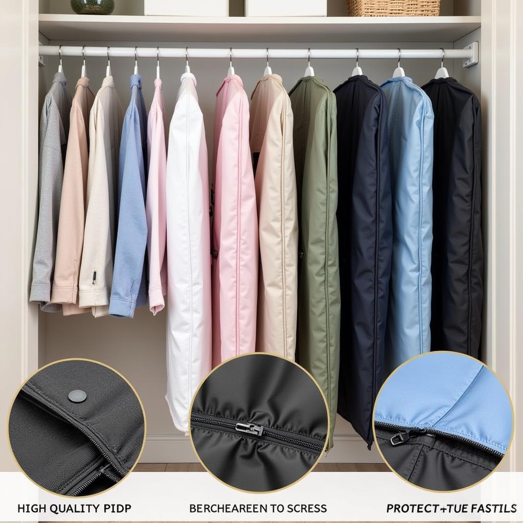 Various Garment Bags Protecting Clothing in a Closet