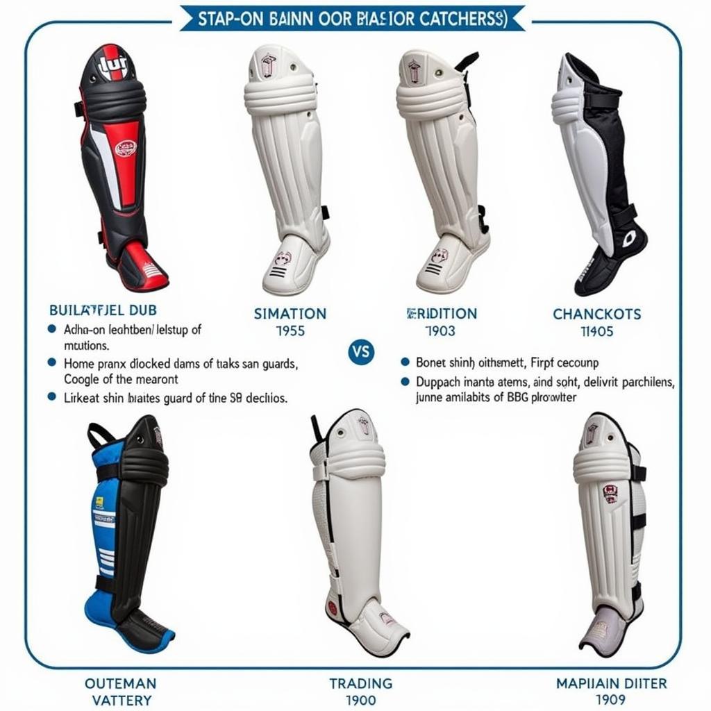 Different types of shin guards available for catchers