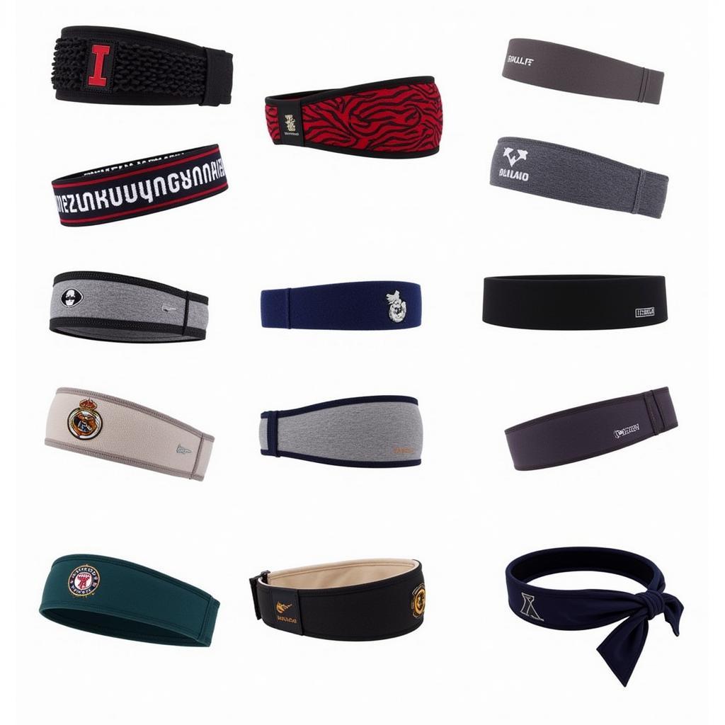 Different types of mens sport headbands for long hair displayed on a table