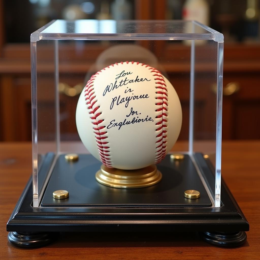 Display case with Lou Whitaker signed baseball