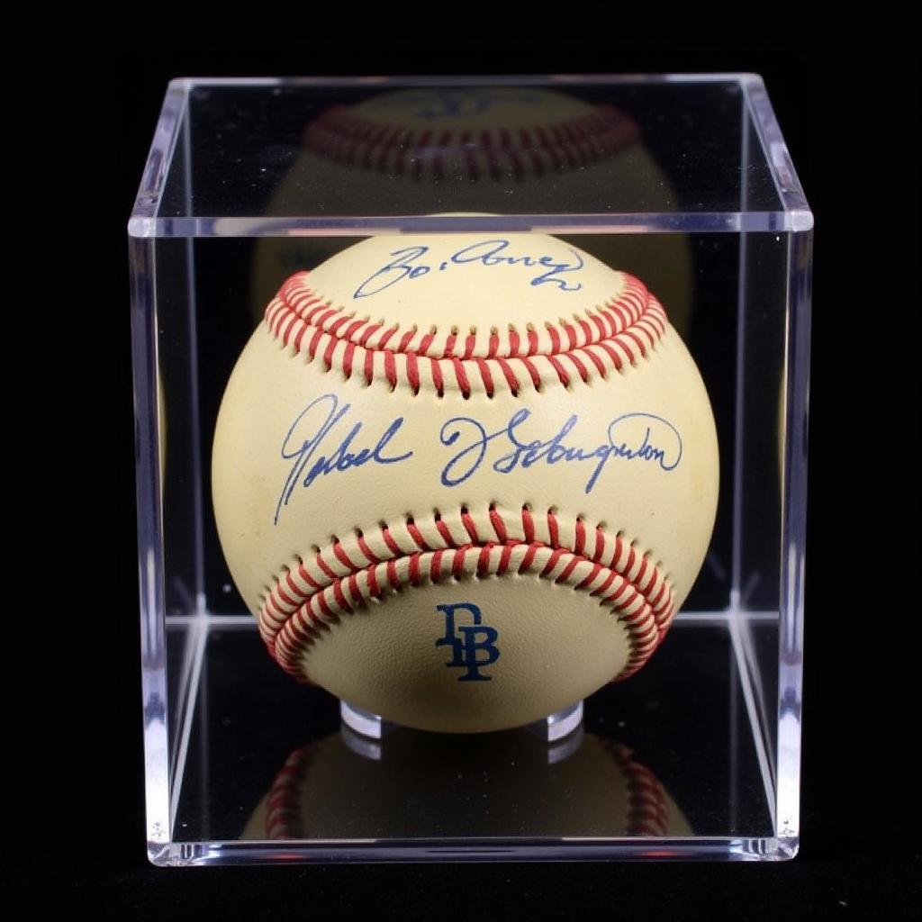 A 1955 Brooklyn Dodgers signed baseball displayed in a UV-protected case, highlighting proper preservation techniques.