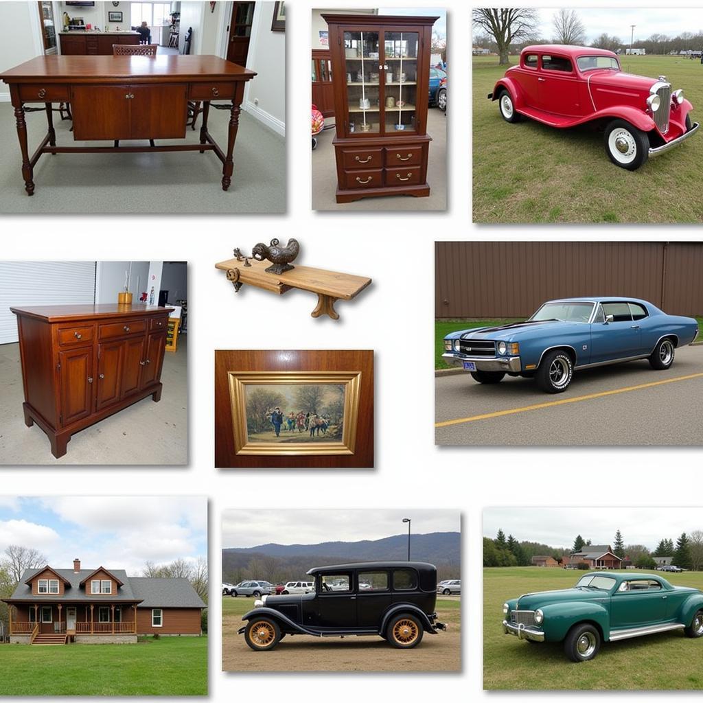 A wide array of auction items displayed at a Midwest auction house