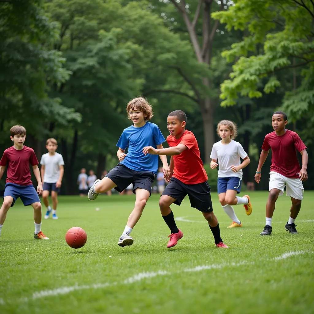 Diverse Group Playing Football in Central Park