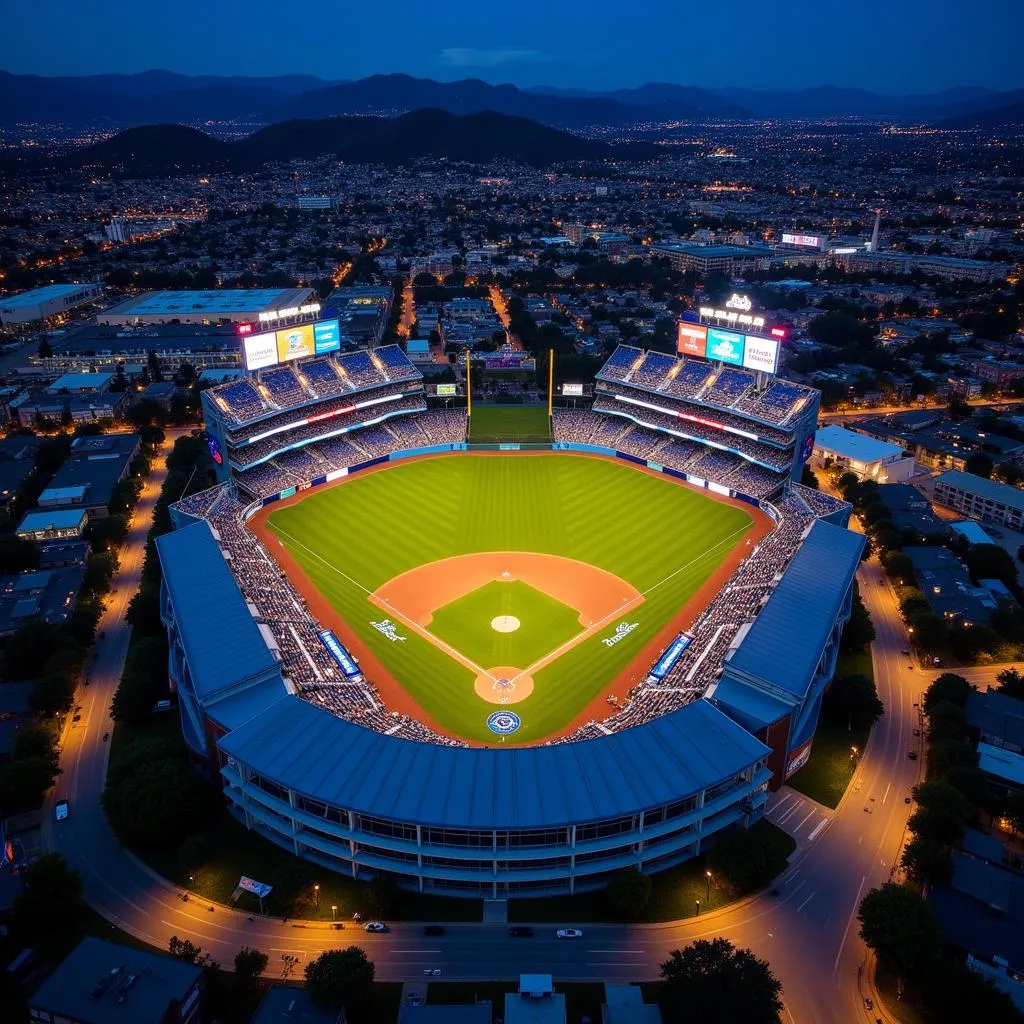 Dodger Stadium aerial view during a baseball game