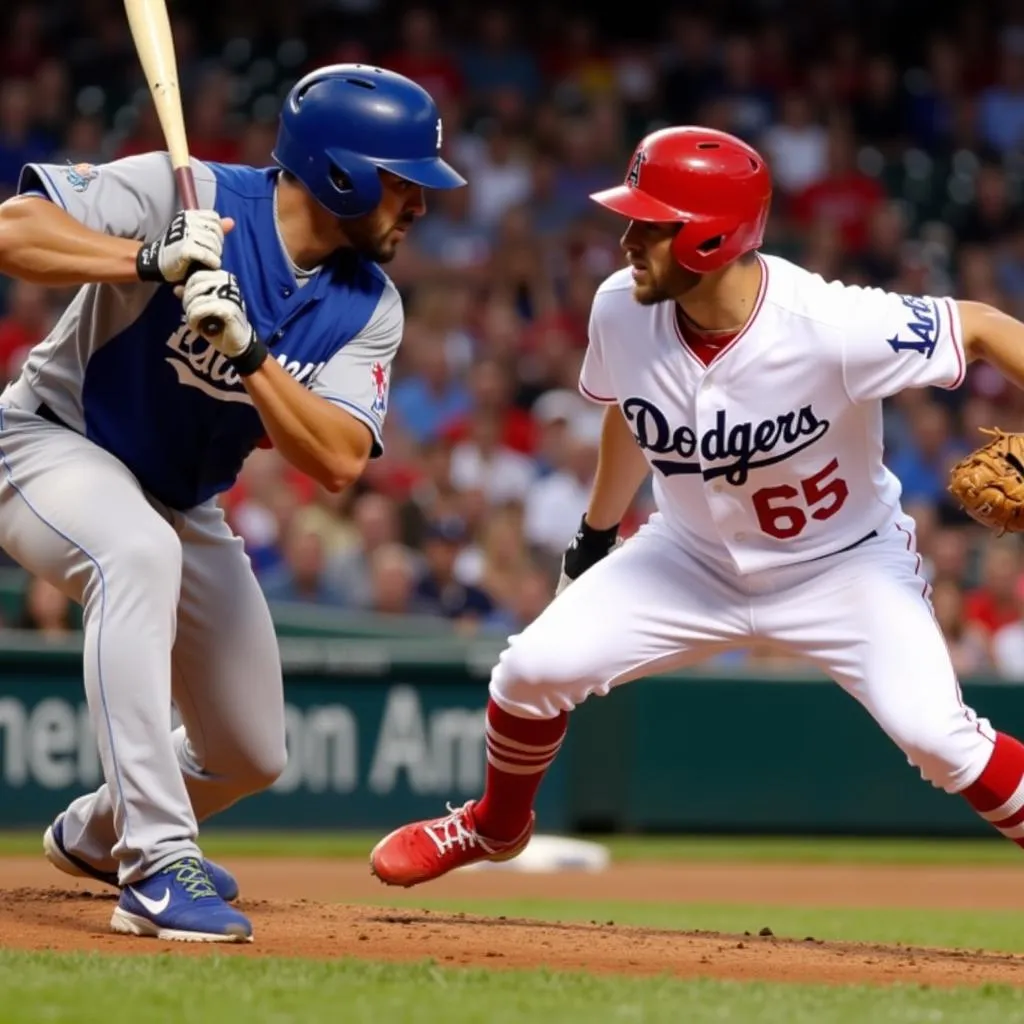 Dodgers and Angels players facing off during a game