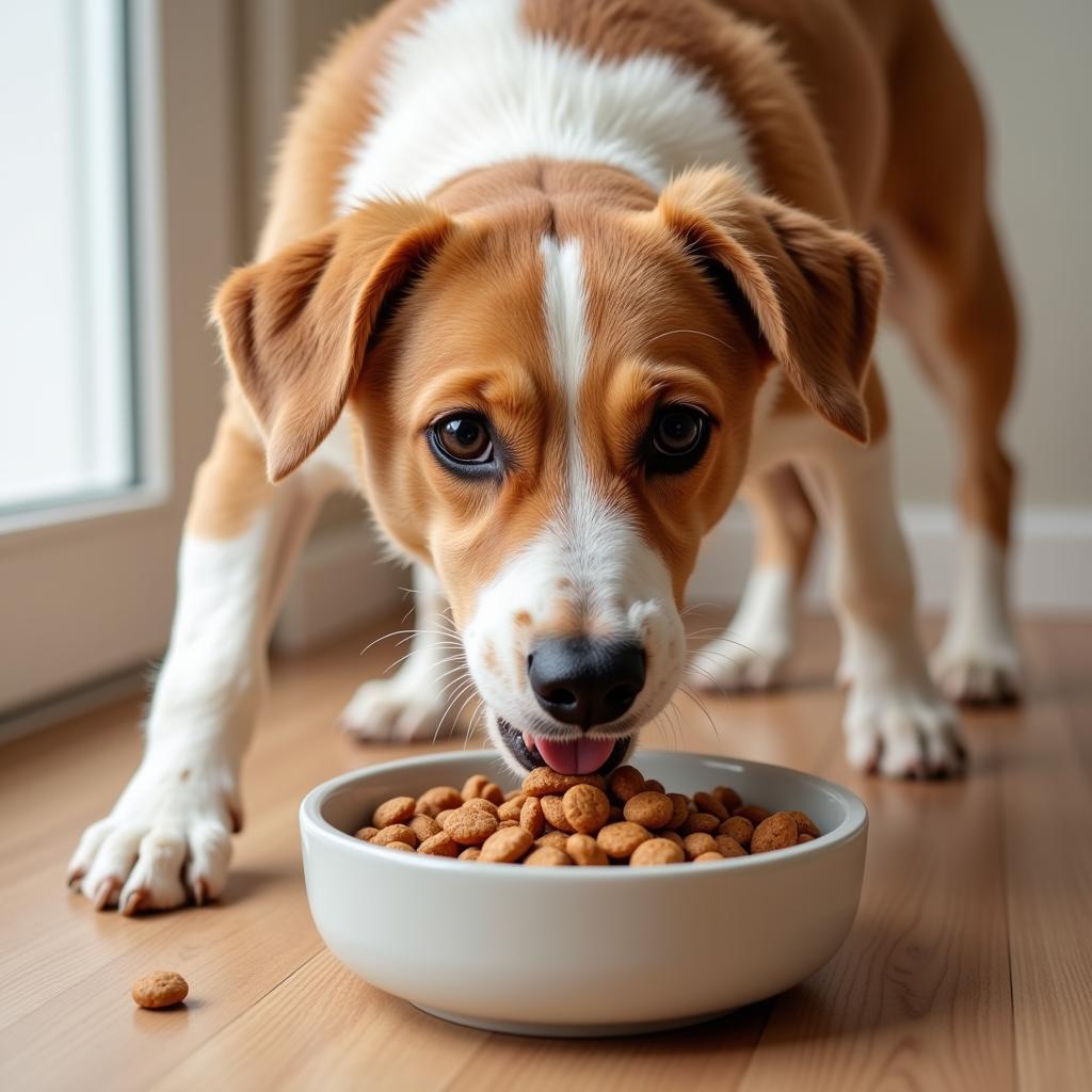 Happy Dog Eating from a Bowl