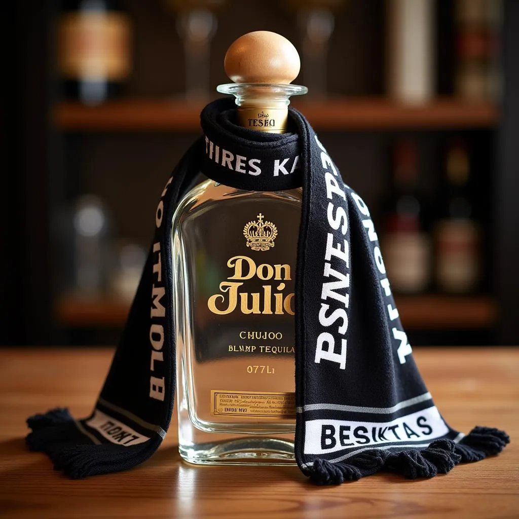 A bottle of Don Julio tequila with a Besiktas scarf