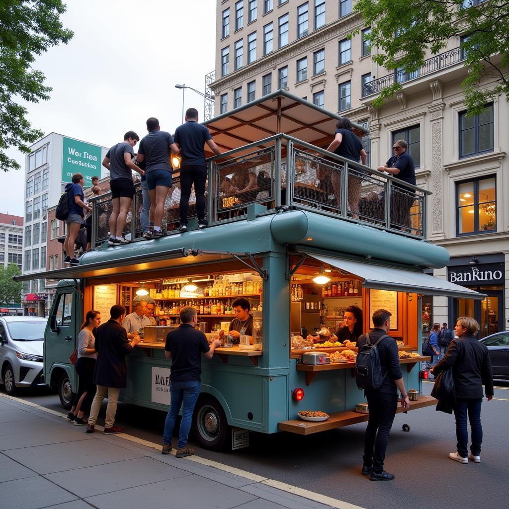 Double Decker Food Truck Serving Customers