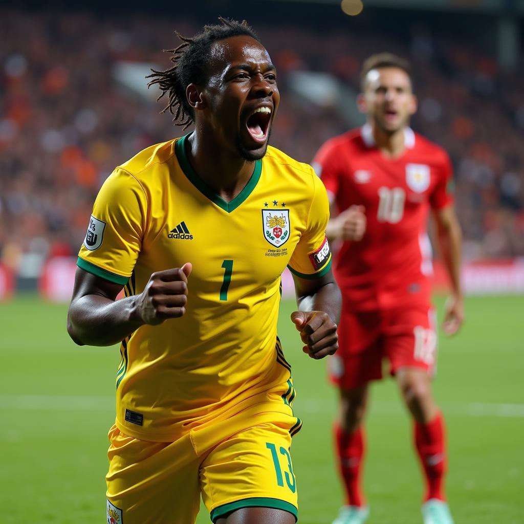 Dwayne Crawley celebrating a goal with teammates