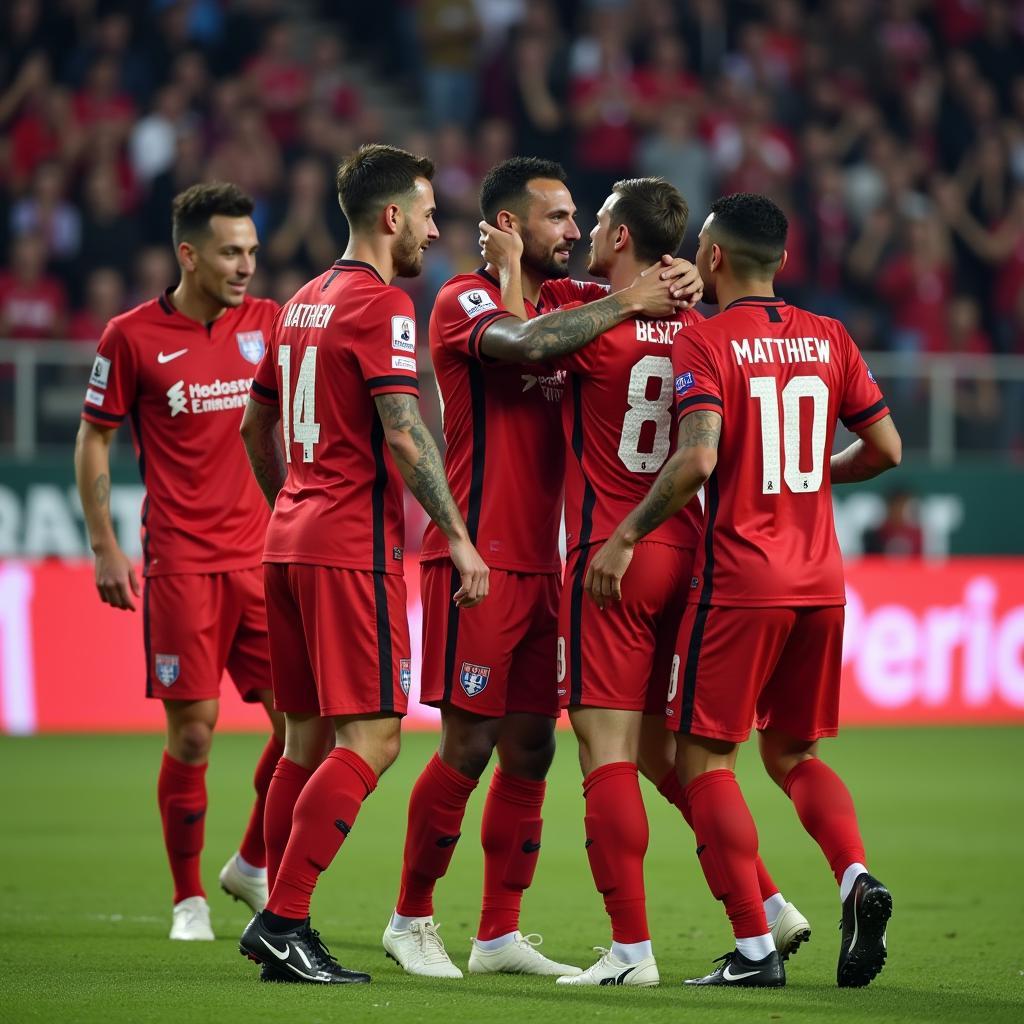 Dylan Matthew celebrates a victory with his Besiktas teammates, showcasing the strong camaraderie within the squad