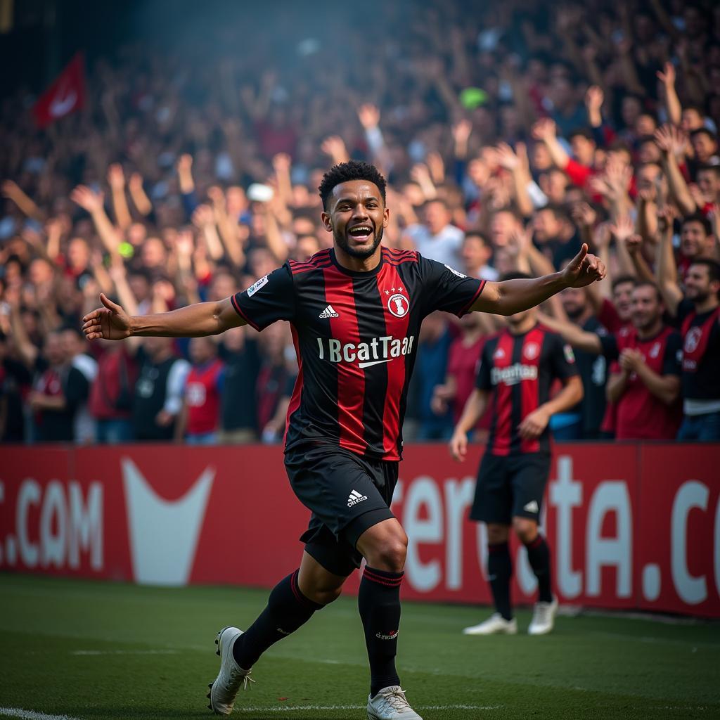 Dylan Matthew celebrates a crucial goal with the passionate Besiktas supporters