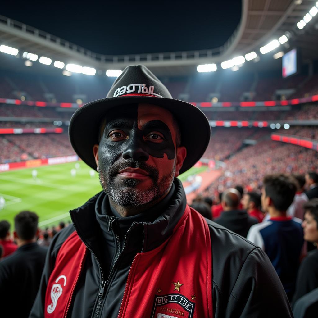 A fan wearing an East LA hat during a Besiktas match at Vodafone Park