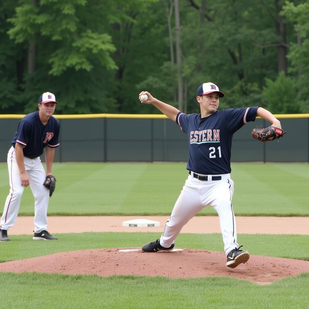 Eastern Michigan University baseball camp player pitching practice