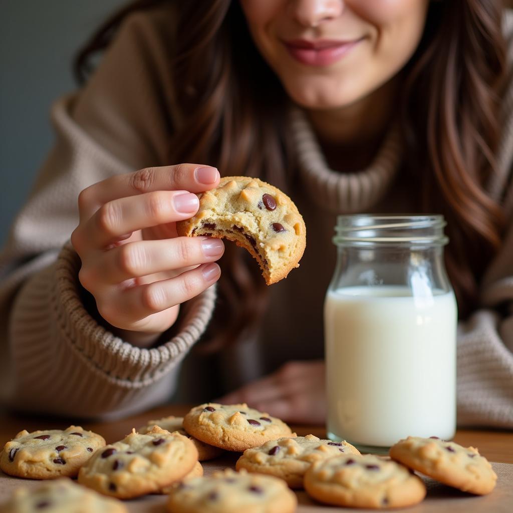 Enjoying Blanco strain cookies with a glass of milk