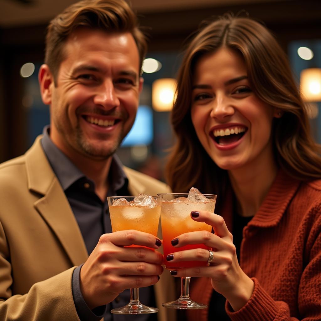 Two people enjoying cocktails with crushed ice.