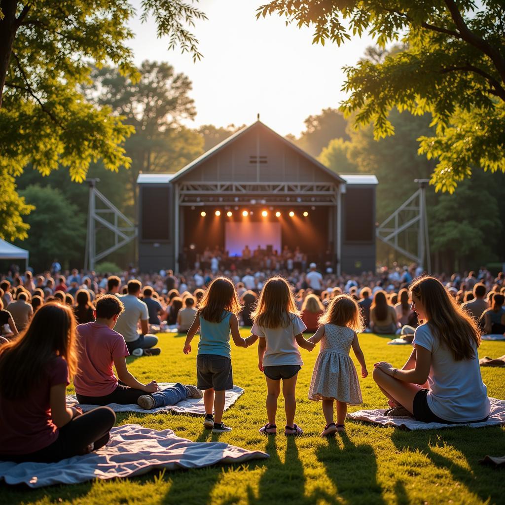 Families relaxing and enjoying music at Buhl Park concert