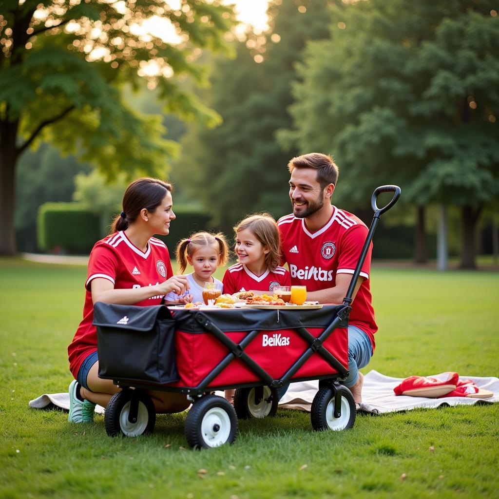 Family Enjoying Picnic with Wagon Cooler at Beşiktaş Park