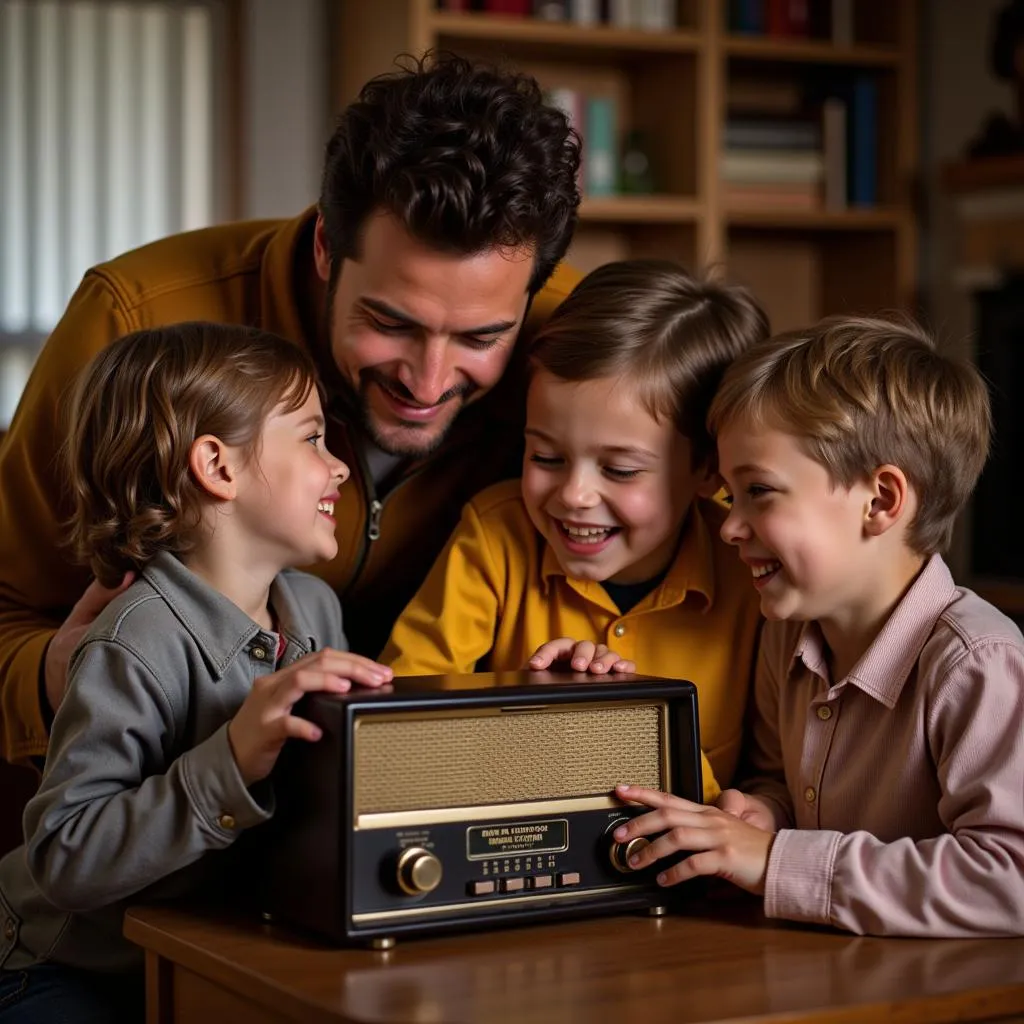 Family Enjoying Radio Broadcast