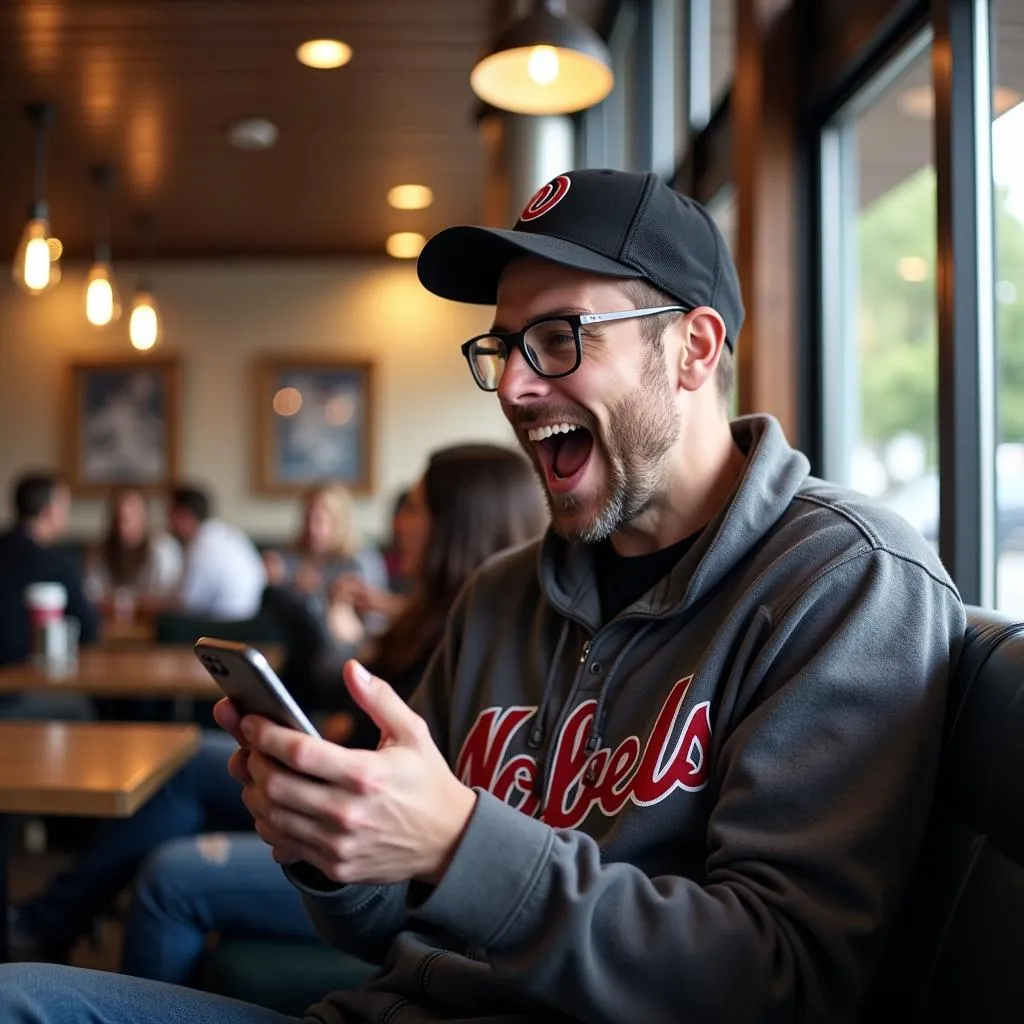 Fan Checking Scores on Phone