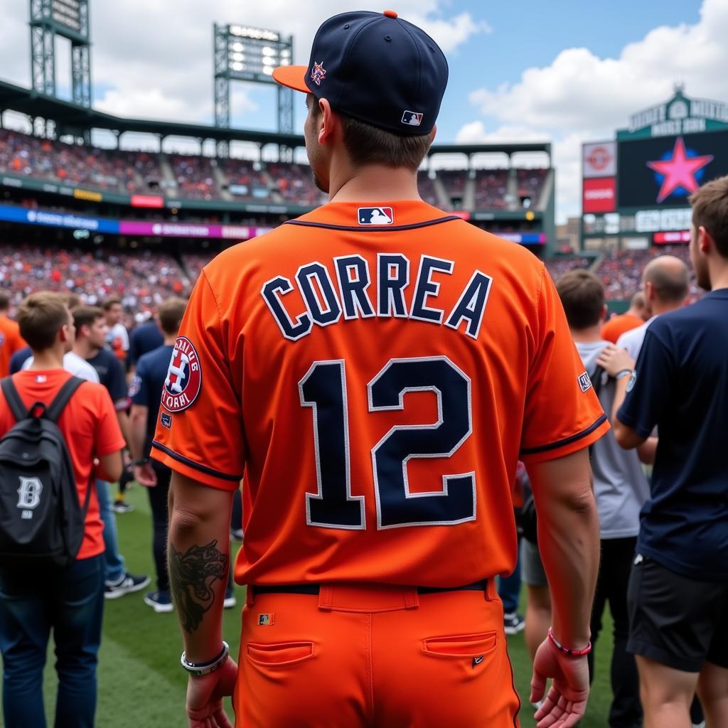 Fan Sporting a Carlos Correa Astros Jersey at Minute Maid Park