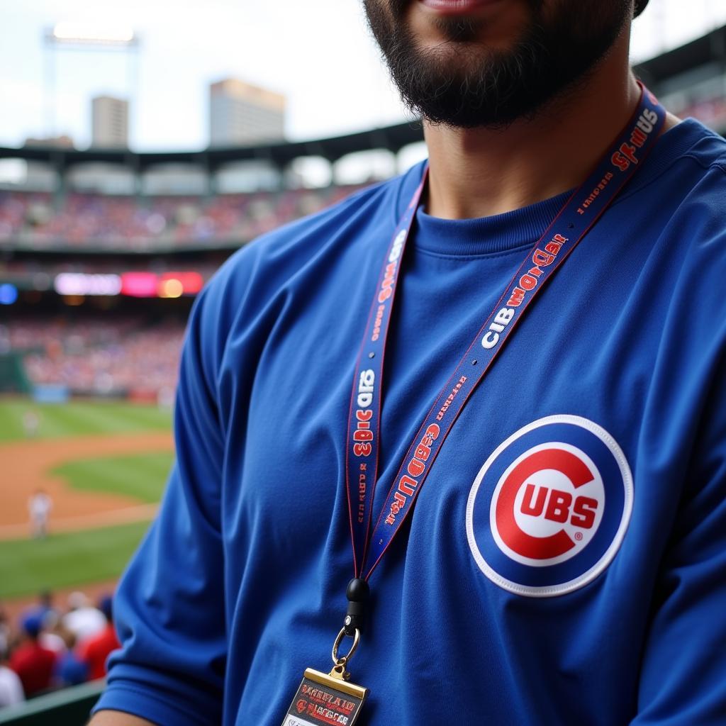 Fan Wearing Chicago Cubs Lanyard at Wrigley Field