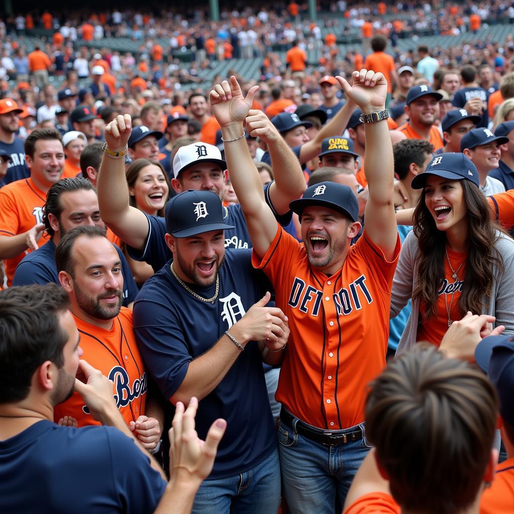 Detroit Tigers fans celebrating a home run in Kaline's Corner