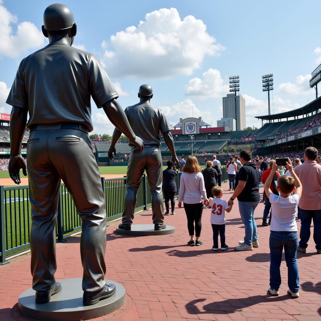 Fans at Comerica Park with Statues