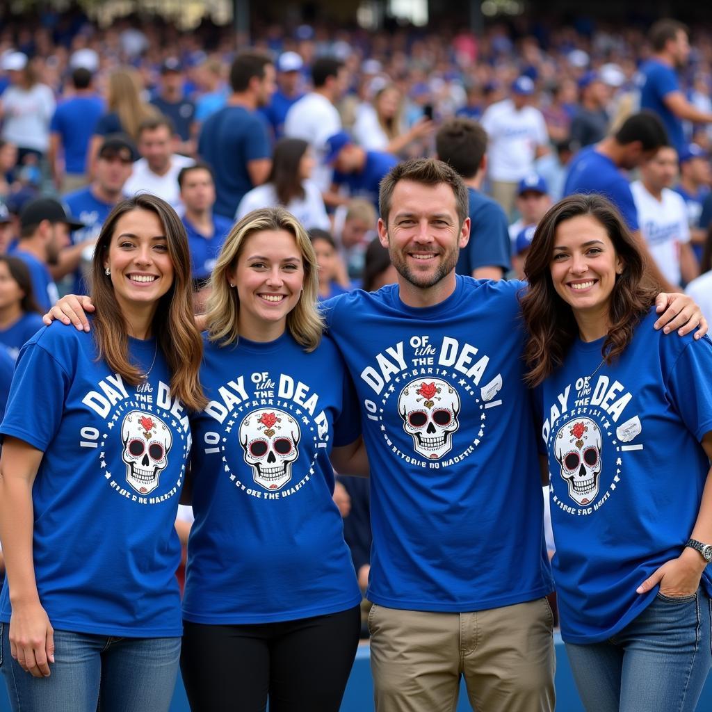 Fans Wearing Day of the Dead Dodgers Shirts