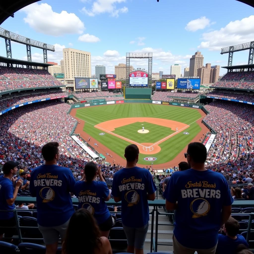 Fans Sporting Grateful Dead Brewers Shirts at a Baseball Game