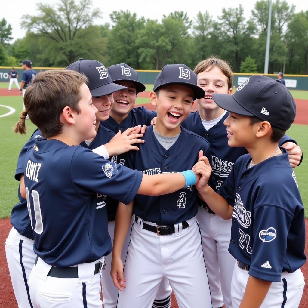 Team celebrating a victory at the Fargo Youth Baseball Tournament