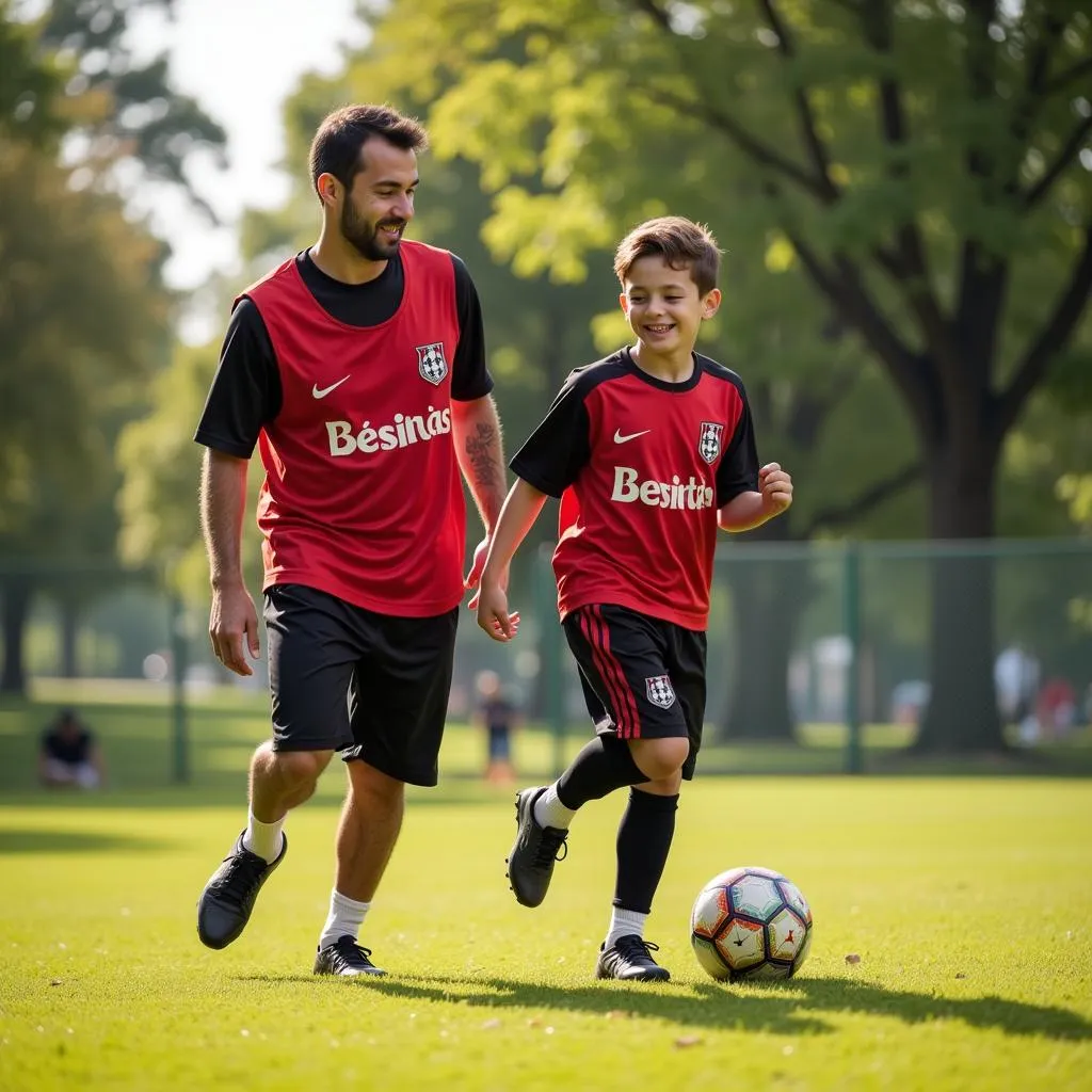 Father and Son Enjoying a Kickabout in Beşiktaş Jerseys