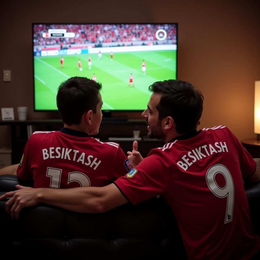 Father and son watching a Beşiktaş match together on the 4th of July