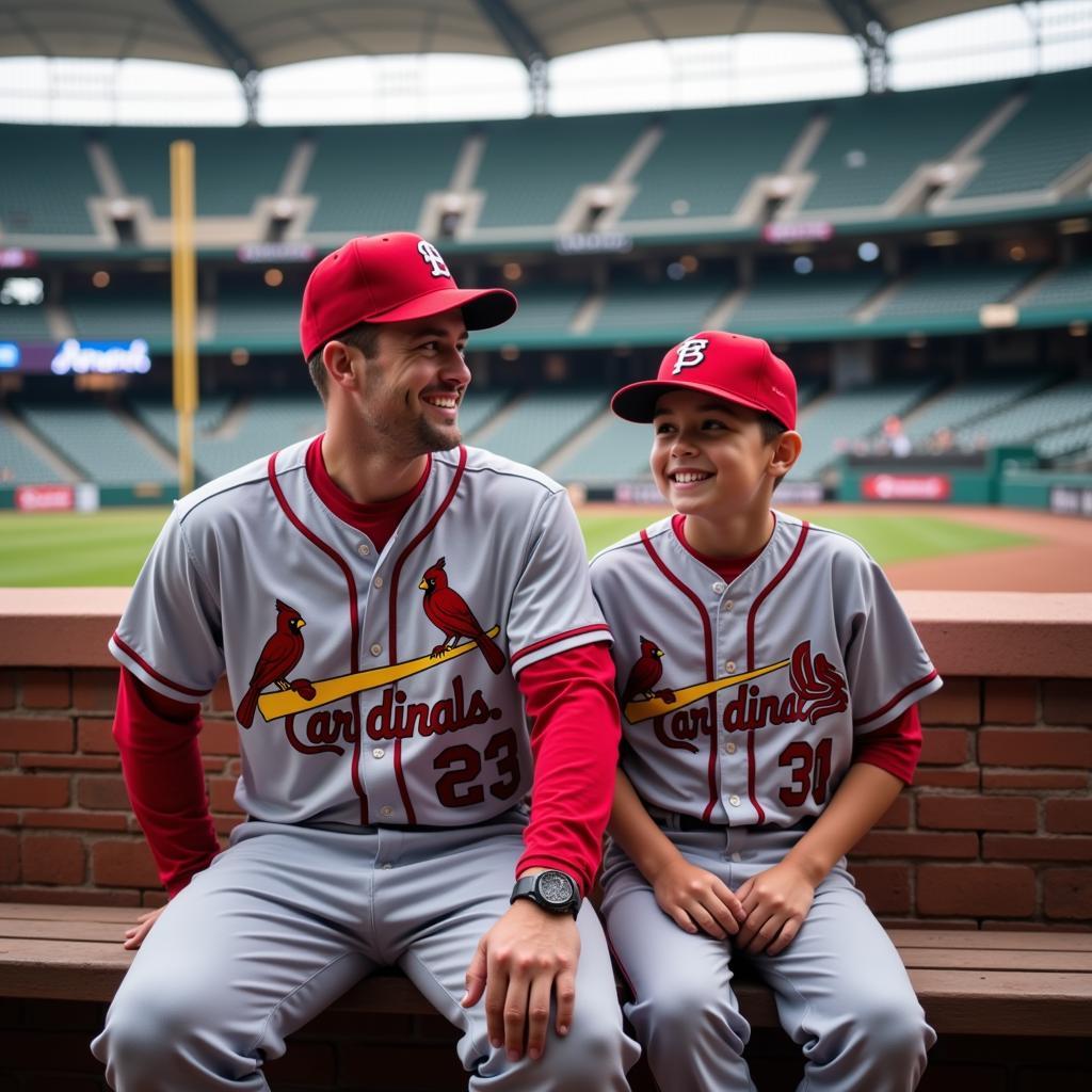 Father and Son Baseball Players in Dugout