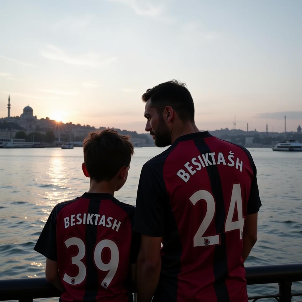 Father and Son Gazing at the Bosphorus in Beşiktaş Jerseys