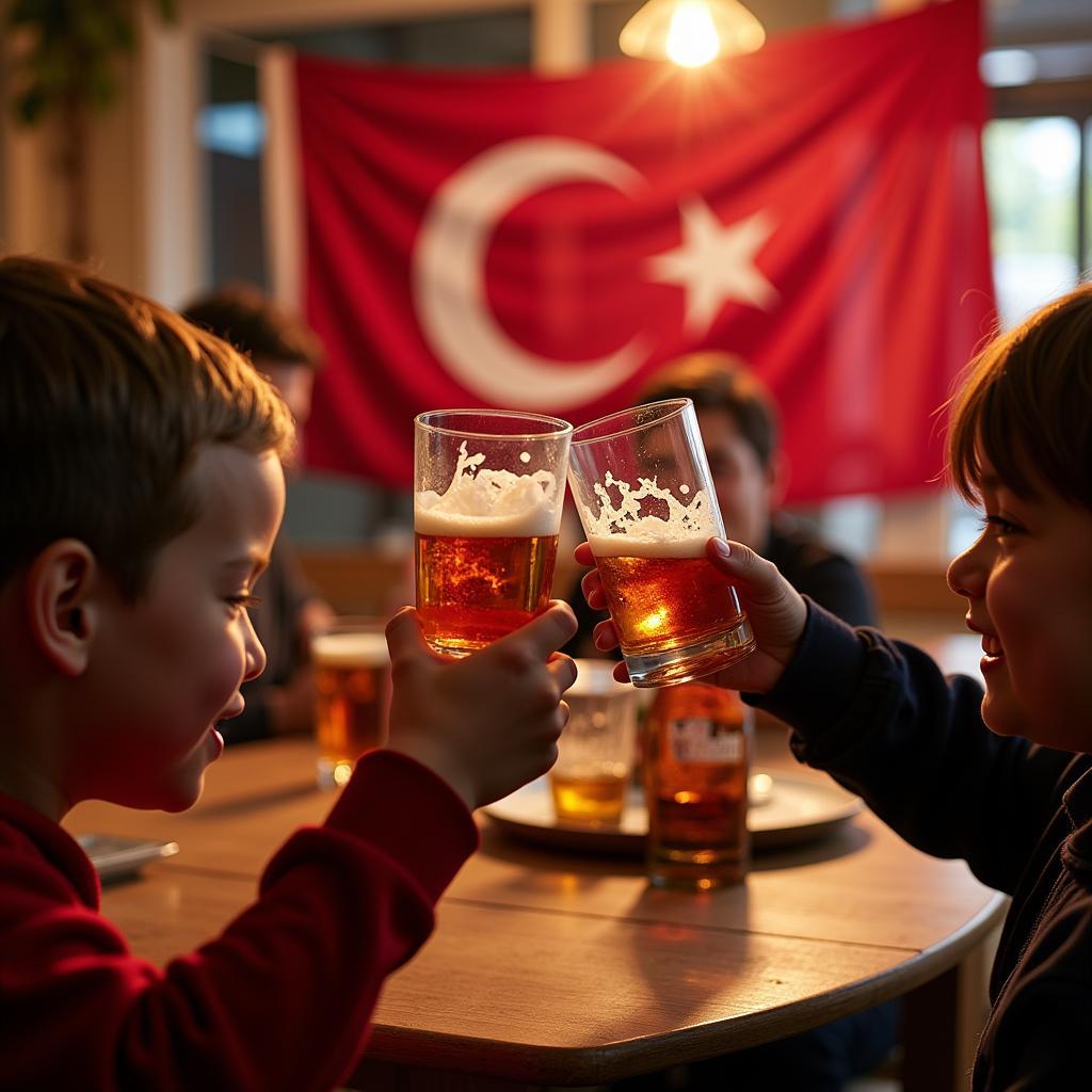 Father and son toasting with Four Roses while celebrating Beşiktaş