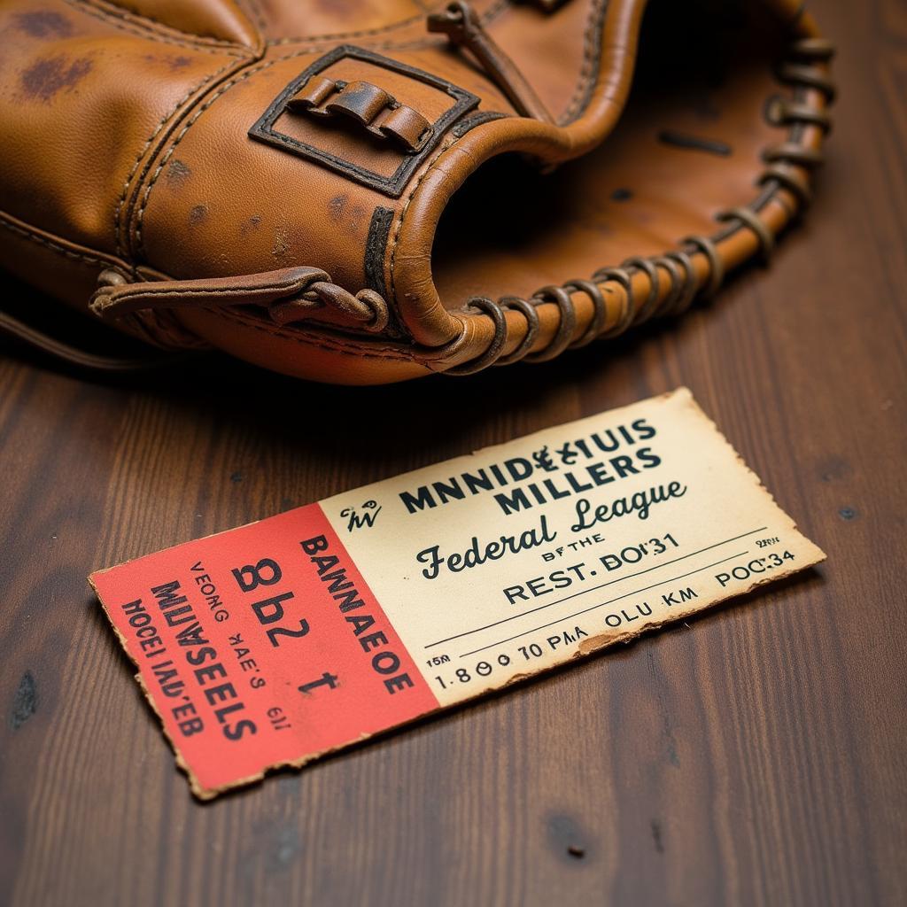 Federal League Baseball Glove and Ticket