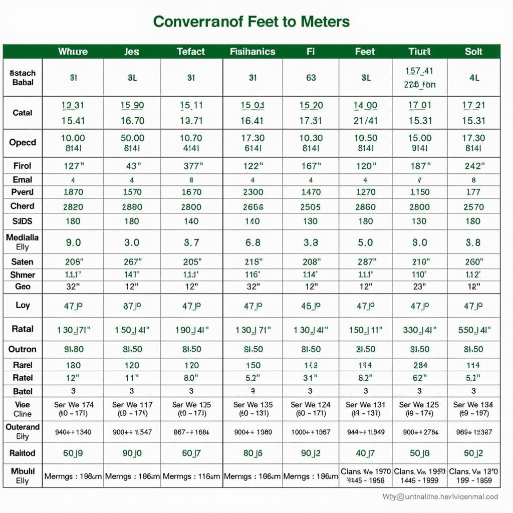 Feet to Meters Conversion Chart