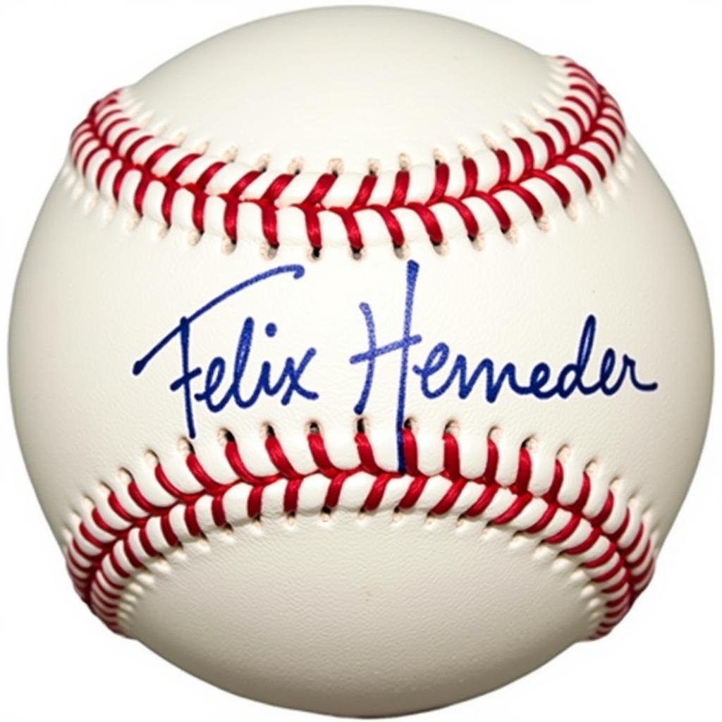 Close-up of a Felix Hernandez autographed baseball