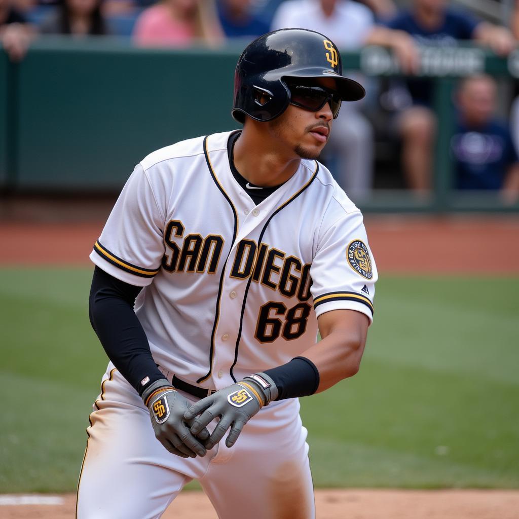 Fernando Tatis Jr. wearing his signature glasses during a game