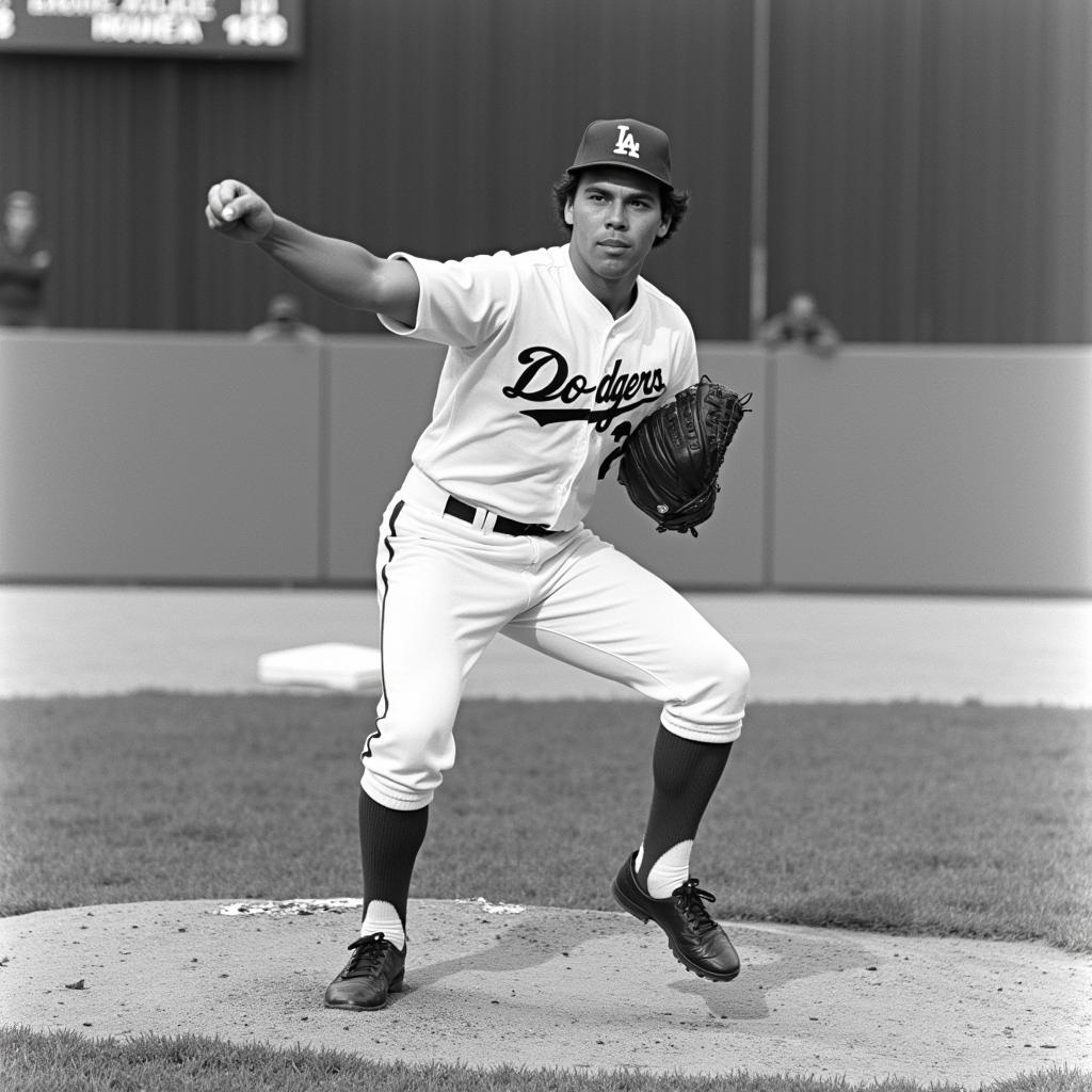 Fernando Valenzuela pitching during his rookie season