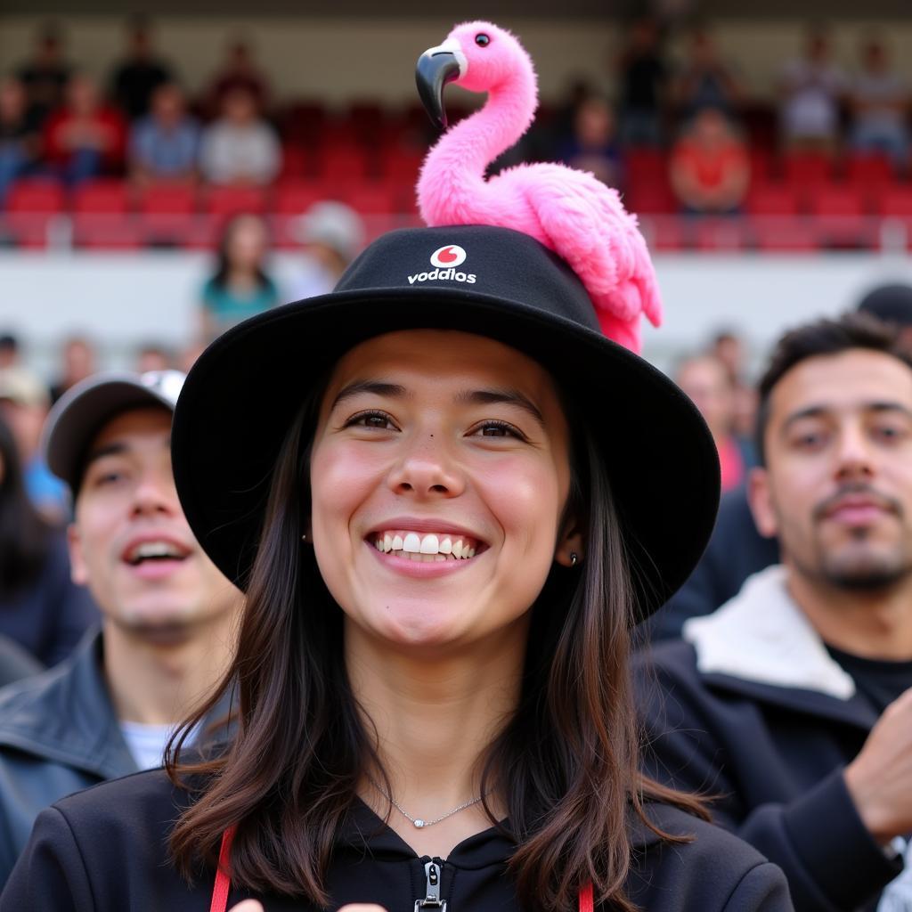 Beşiktaş fan wearing a flamingo bucket hat at a match