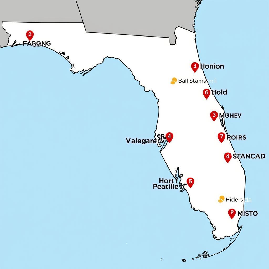 Map of Florida with MLB Team Locations