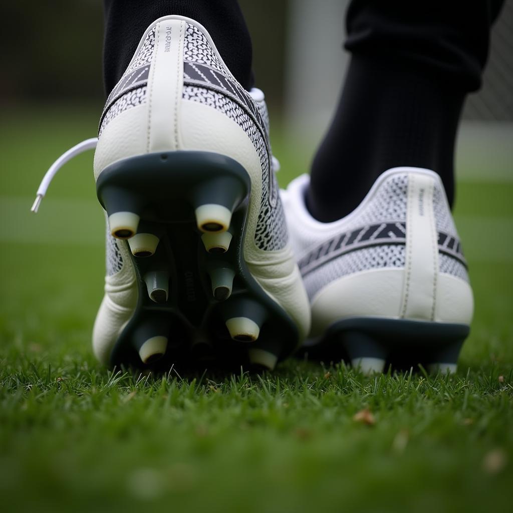 Close up of football boots on the pitch