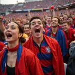 Football fans celebrating a victory