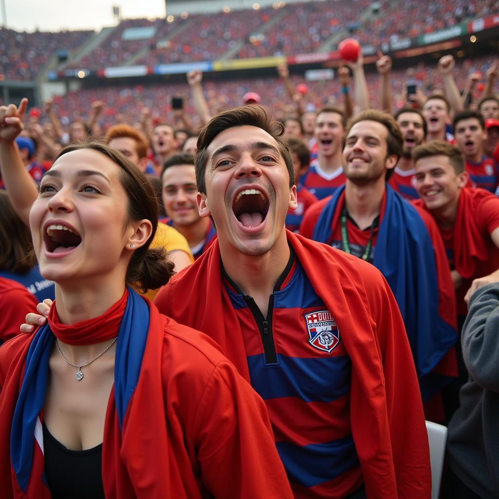 Football fans celebrating a victory