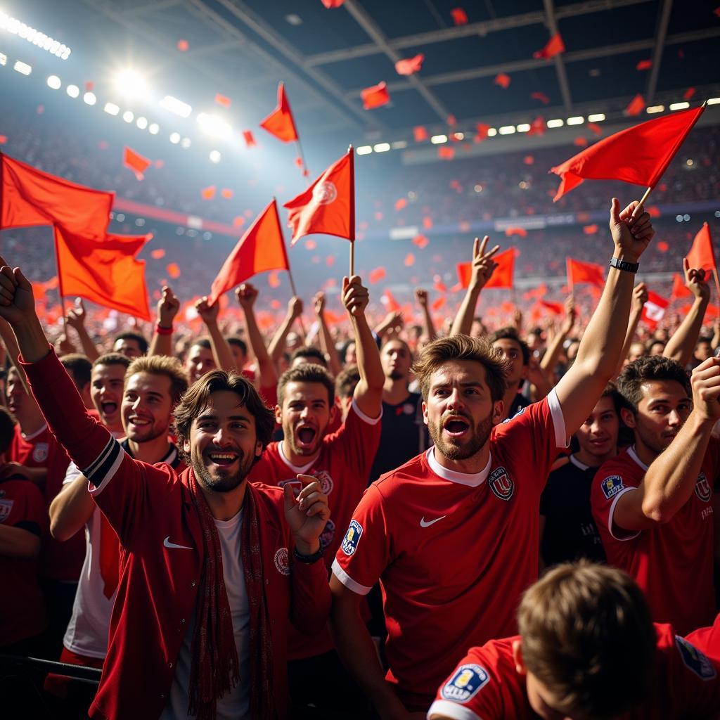 Football fans celebrating a victory