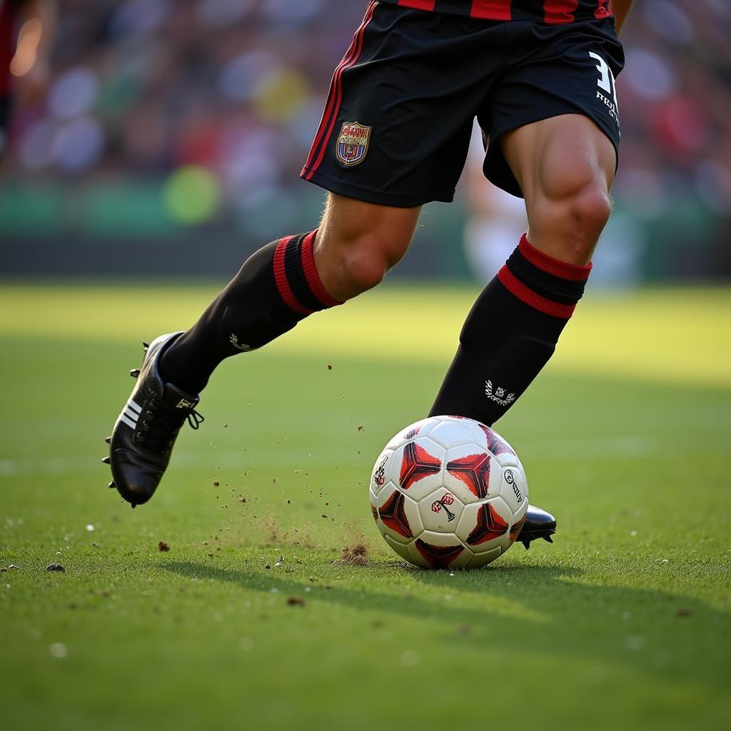 Footballer timing a runner slide to perfection