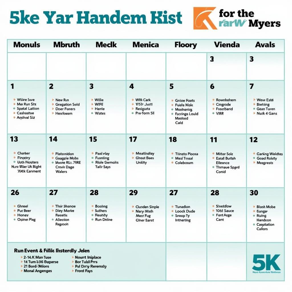 Calendar showing upcoming 5k runs in Fort Myers