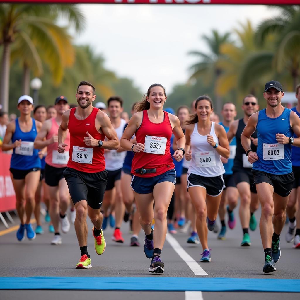 Runners celebrating crossing the finish line at a 5k run in Fort Myers